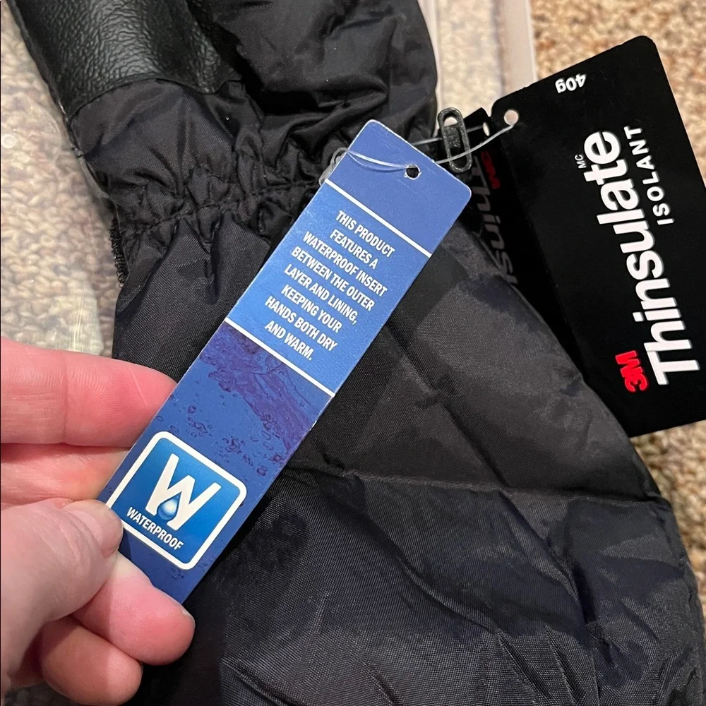 New NWT 3M Thinsulate 40 grams insulated L/XL black gray waterproof long gloves